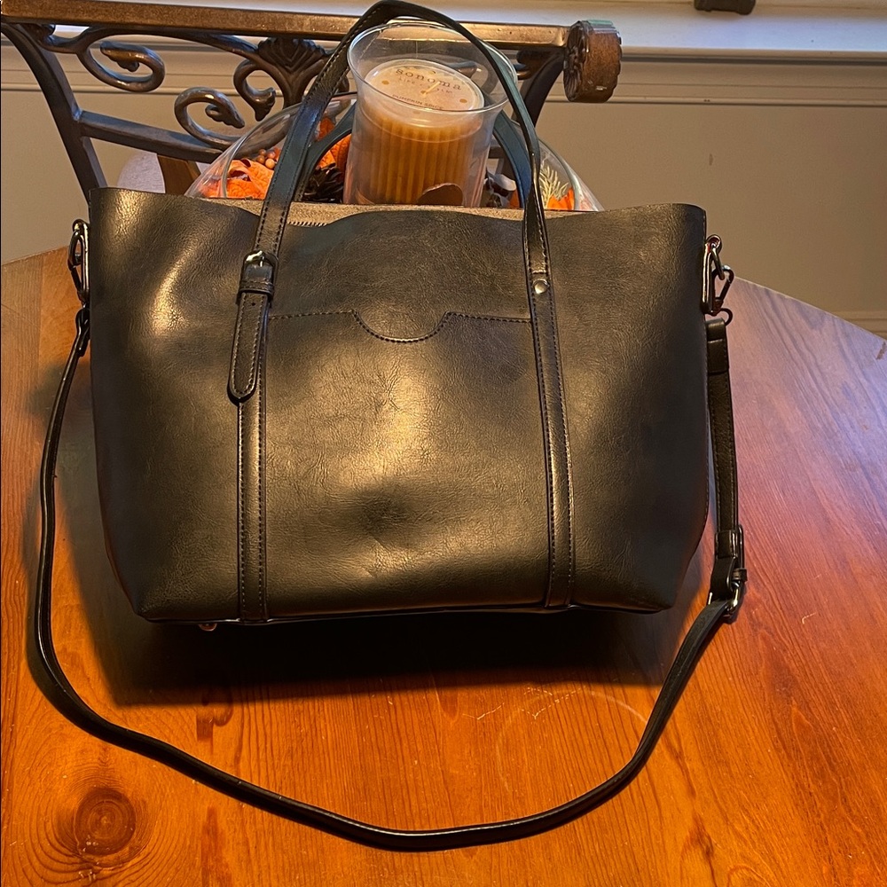 Black Leather Tote Bag